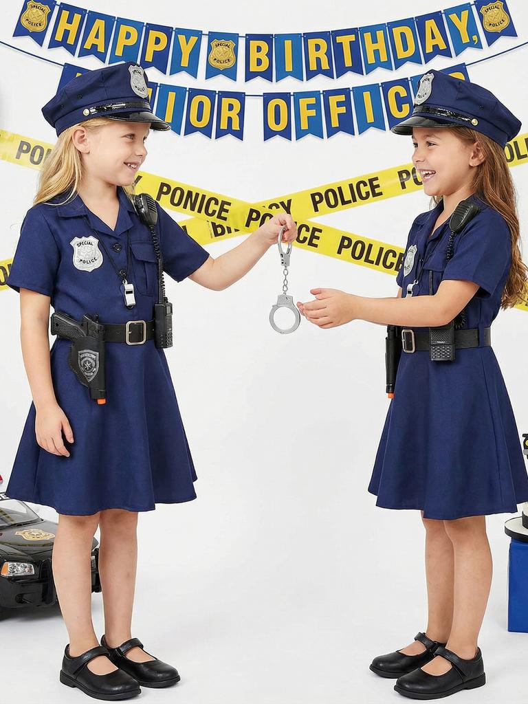 Kids Police Costume Dress for Girls Halloween Party Role Play Outfit with Badge