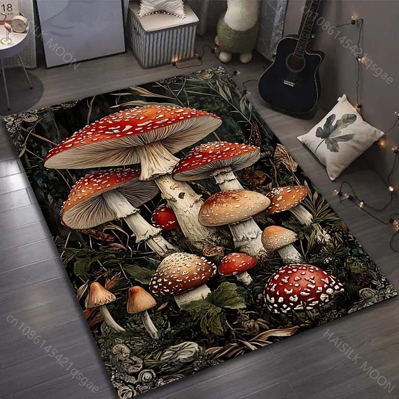 1PC Red Mushroom Print Carpet for Bedroom Living Room Bedside Sofa Floor Mat Modern Home Decor Area Rug Large Size