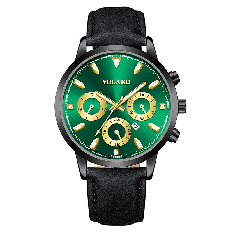 Fake Three-Eye Belt Men'S Watch Business Fashion Quartz Watch Calendar Luminous