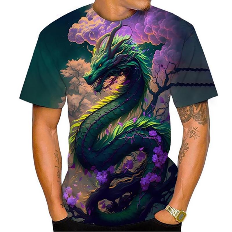 Tricouri cu Imprimeu 3D Floral Dragon Nou Bărbați Femei Modă Gât O Mânecă Scurtă Tricou Supradimensionat Harajuku Y2k Topuri Tricouri Haine Copii