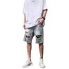 Pantaloni scurți din denim rupti, stil american, la modă, pentru bărbați - croială subțire și lejeră, lungime medie