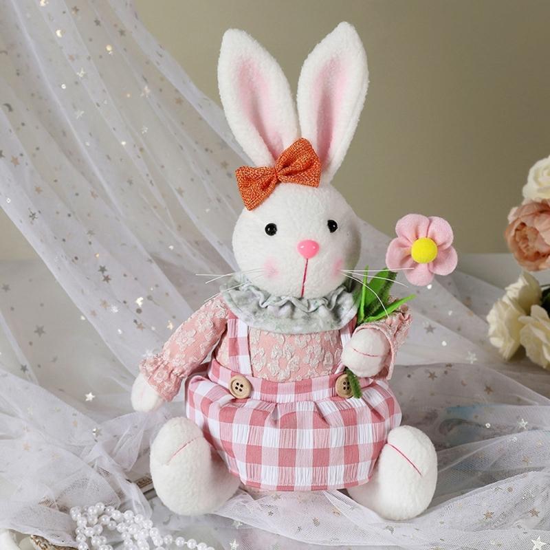 Spring Rabbit Doll Rabbit Figure for Easter Party Decors Kids Holiday Gift Colorful Accent for Windowsill Shelf