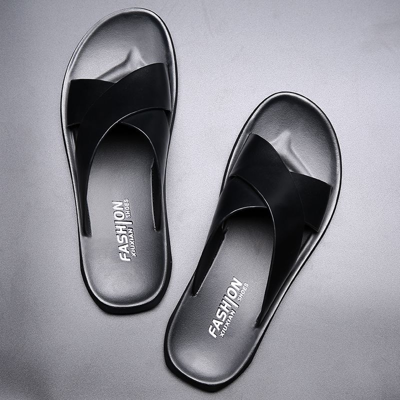 2025 New Men's Slippers Genuine Leather Sandals for Men Casual Non-Slip Beach Shoes Fashion Soft Soled Flip Flops Men Flat Shoes
