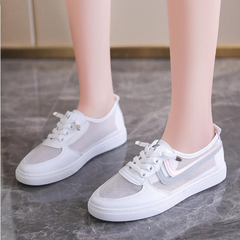 Summer Women's Mesh Shoes Fashionable and Versatile Sneakers Casual Breathable and Comfortable Flat White Shoes
