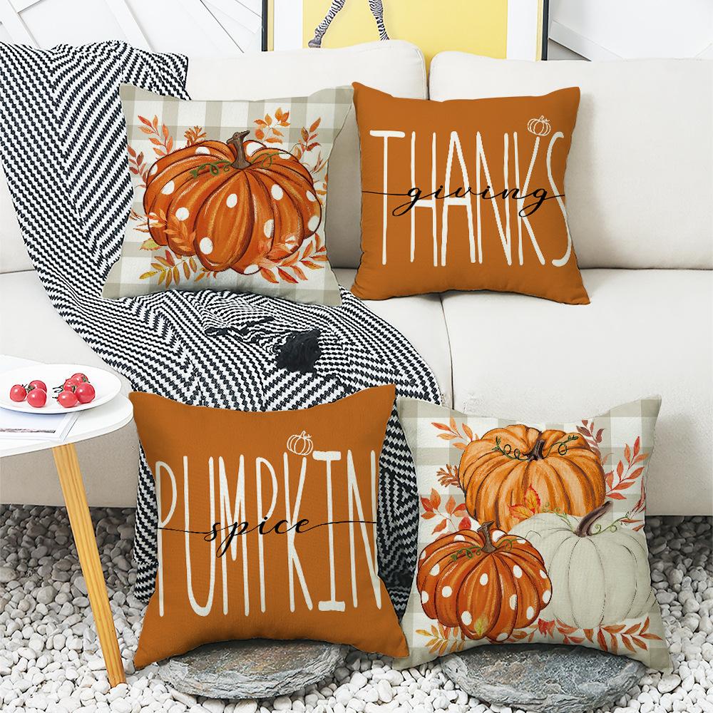 New Thanksgiving Autumn Cushion Pumpkin Maple Leaf Hand-painted Text Home Cushion Pillow Cover