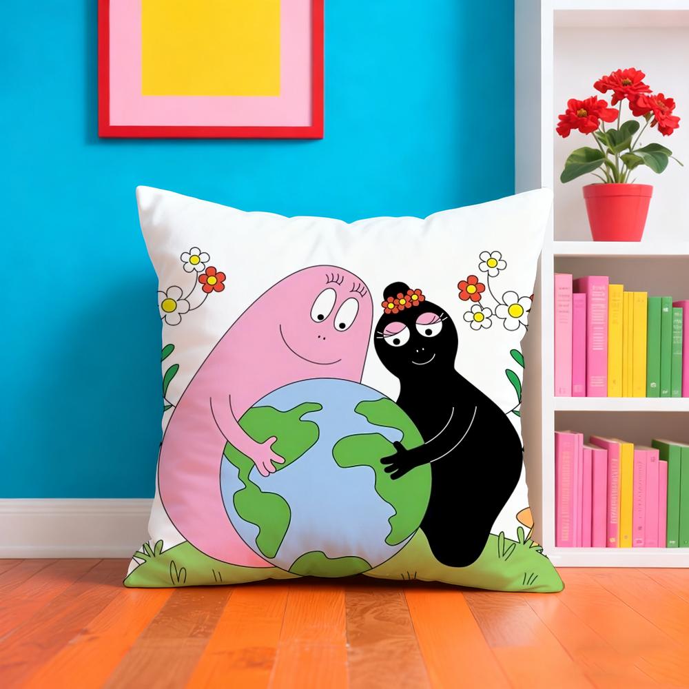 Cartoon Cute B-Barbapapas Cushion Cover Plush Fabric Soft Double-Sided Printed Sofa Warm Winter Home Gift Pillow Case
