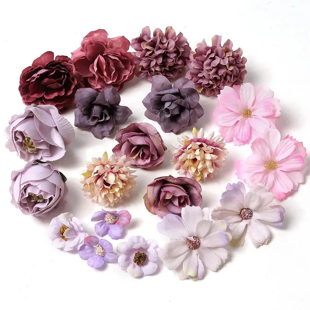 Rose Mixed Artificial Flowers Silk Fake Flowers Heads for Home Decor Wedding Decoration DIY Craft Garland Gifts Box Accessories