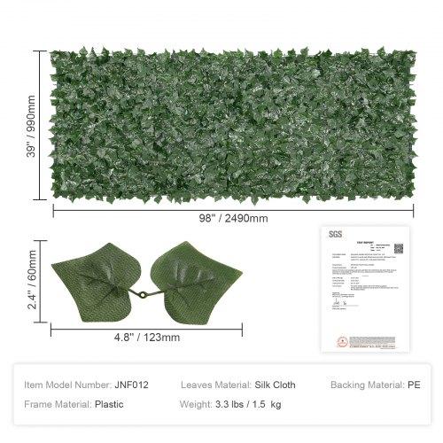 VEVOR Ivy Privacy Fence, 990 x 2490 mm Artificial Green Wall Screen, Greenery Ivy Fence with Mesh Cloth Backing and Strengthened Joint