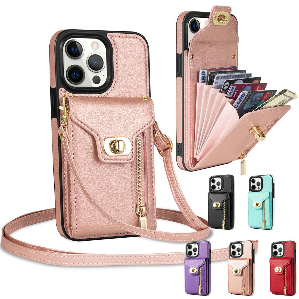 Crossbody Zipper Cards Solt Wallet Leather Case For Iphone 14 PRO MAX 15 13 12 XR XS X 7 8 Plus SE 2026 Lanyard Bag Pocket Cover