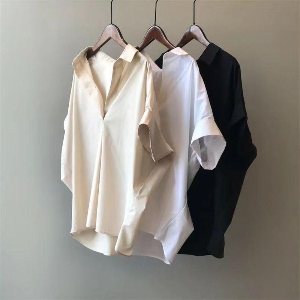 Crop Top Flip Collar T-shirt V-neck Basic Tees Shirts Women Fashion Short Sleeve Blouse Holiday