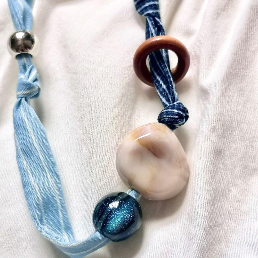 Clavicle Chain Patchwork Cloth Chain Necklace Multicolor Bohemian Choker Wood Bead Necklace  Gift