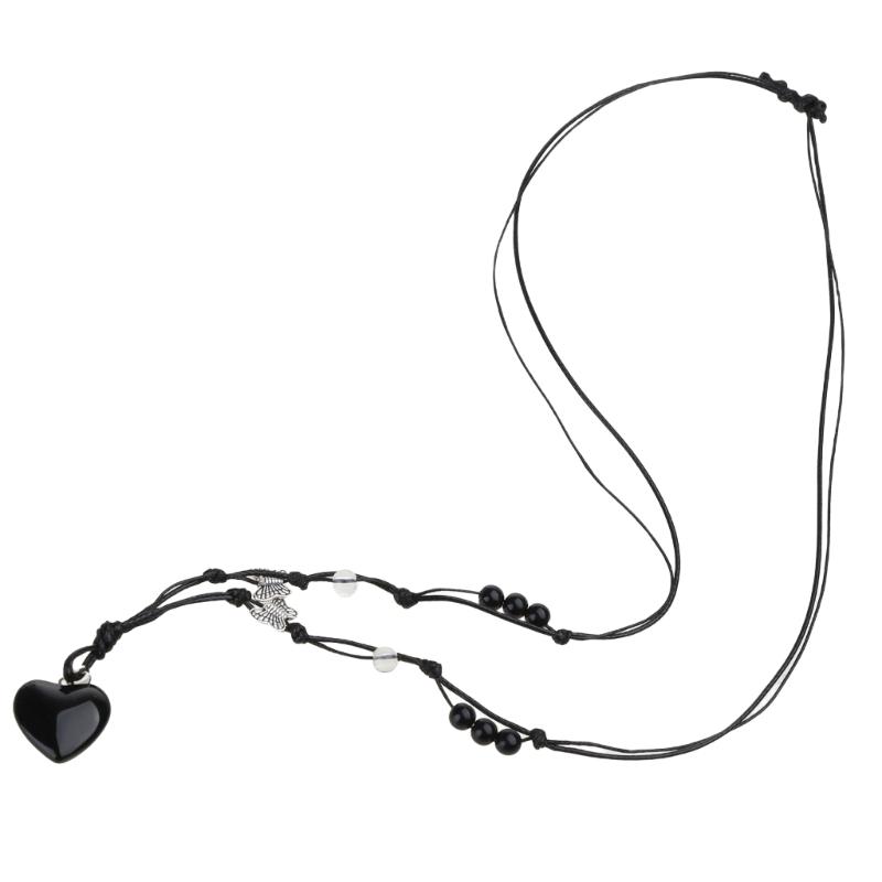 Heart Natural Stone Necklace Woven Rope Chain Choker for Women Girl Unisex Necklace Gemstone-Jewelry Ornament Gift