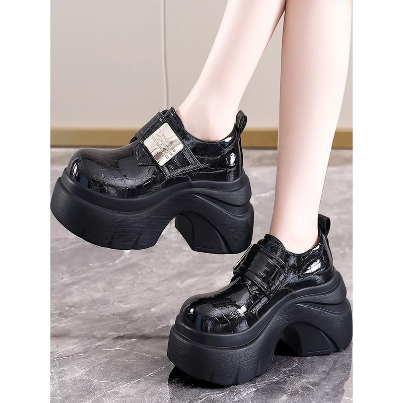 Fashion New 2025 Autumn 9CM High Heels Casual Leather Shoes Women Chunky Sneakers Comfortable Pumps High Platform Walking Shoes Woman