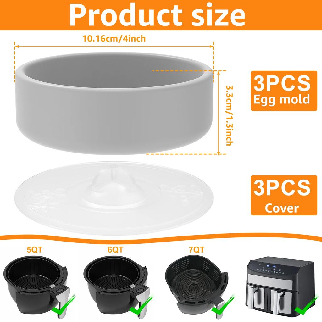 3Pcs Air Fryer Egg Mold Silicone Egg Poacher Cups Nonstick Egg Boiler Mold Microwave Egg Cooker Egg Cup Bite Maker for Oven