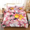 Plant Flower Double Bed Cover Set For Women Girls Print Peach Blossom, Cherry Blossom, Rose Red Pink Comforter Cover Set Queen