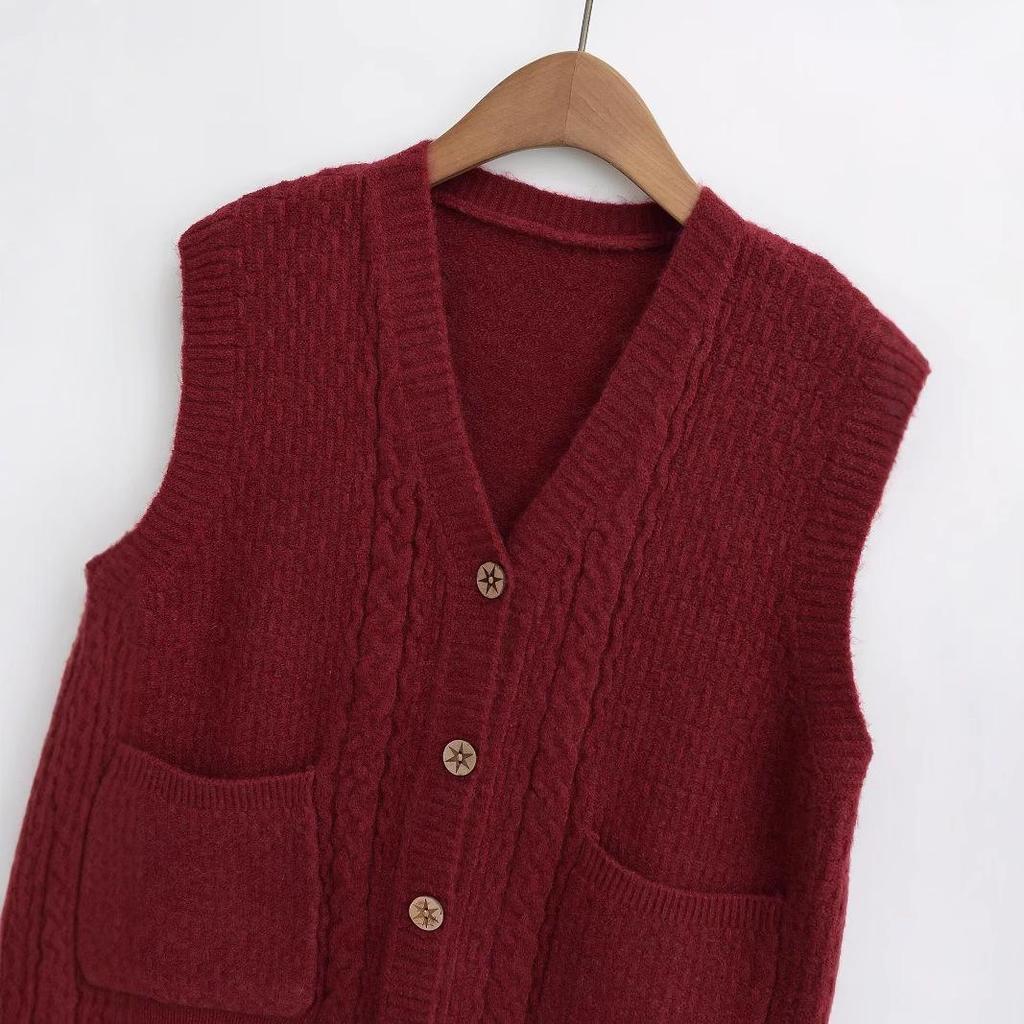 2024 Winter Women's European & American Fashion V-Neck Button Vest