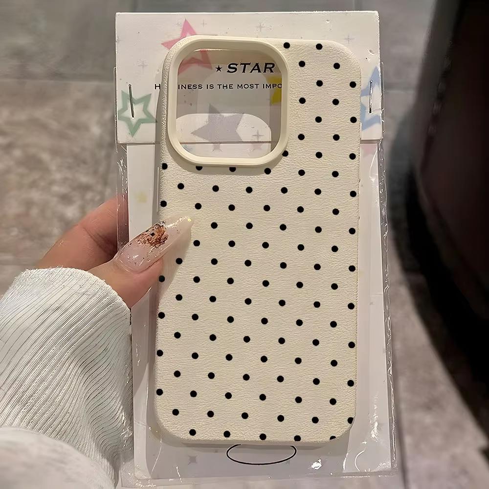 Vintage Black Polka Dot Pattern Phone Case For iPhone 17 Pro Max 16 Plus 15 Pro 14 13 12 11 XR 17Air Lychee Textur Soft Cover