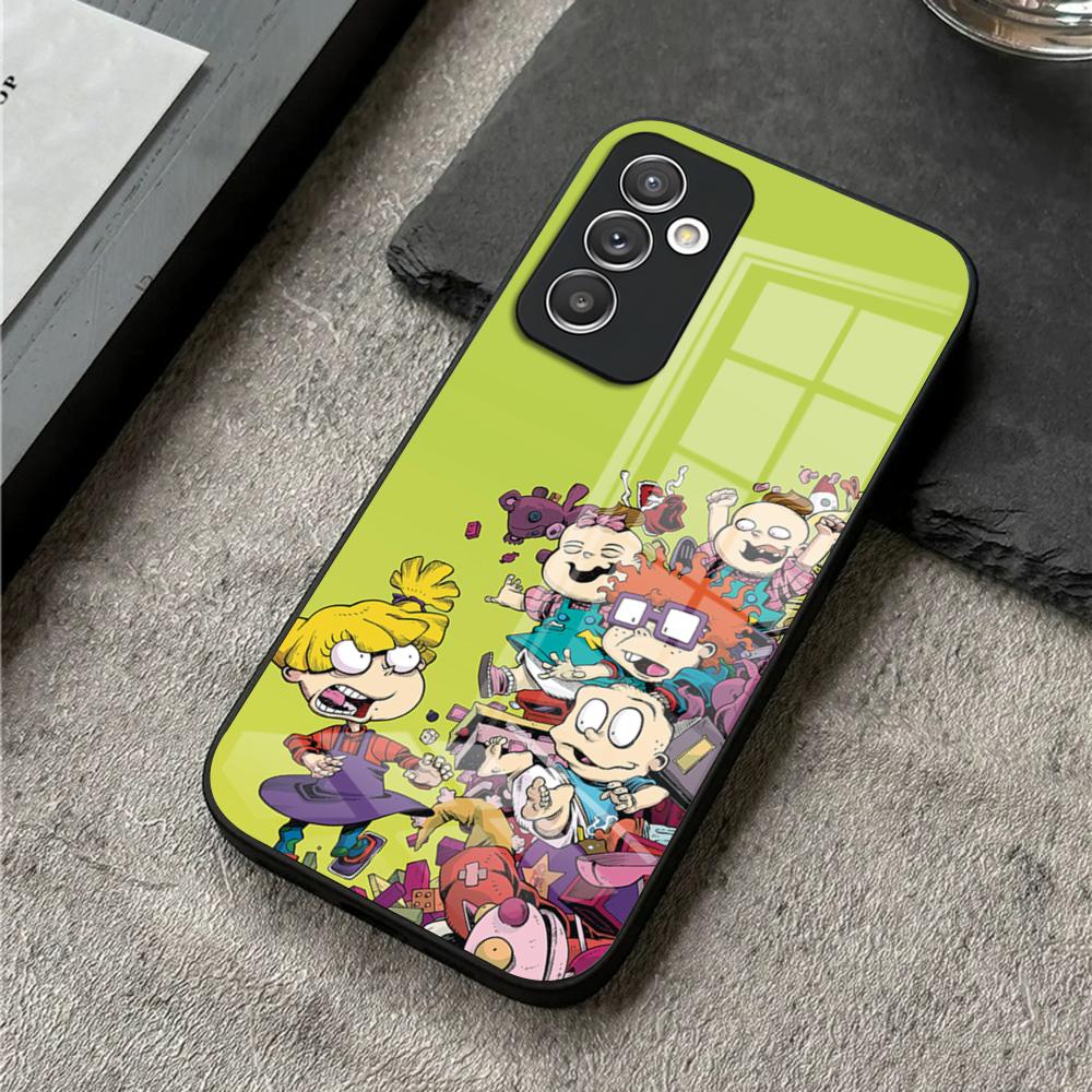 

Чехол для телефона для S25 Ultra Samsung S26 S23 S24 Plus S22 S20 S21 Fe A54 A34 A53 A16 Стеклянная крышка Мальчик и Девочка Rugrats Чаки Samsung s24