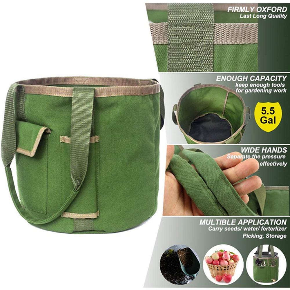 1PC Waterproof Canvas, Grass Green Hand-Held Garden Tool Bucket Bag, Tool Storage Bag, Camping Outdoor Storage Basket