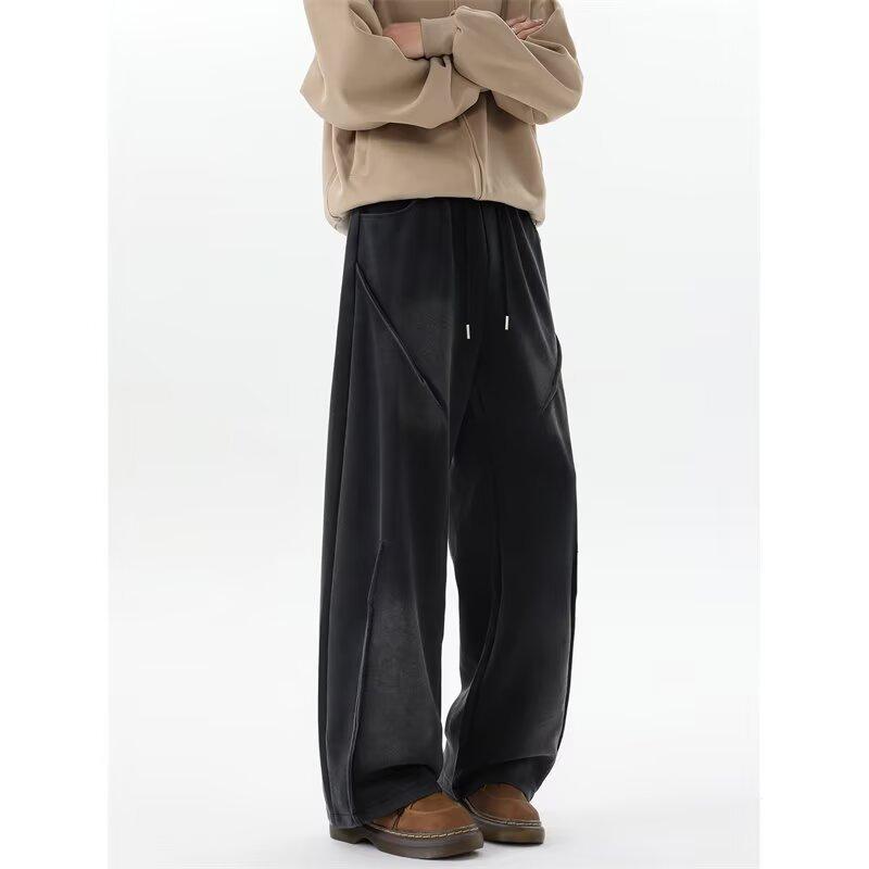 Gray Sweatpants Men's Autumn and Winter American Trendy Brand Retro Heavy Fleece Drape Casual Pants Loose Straight Long Pants