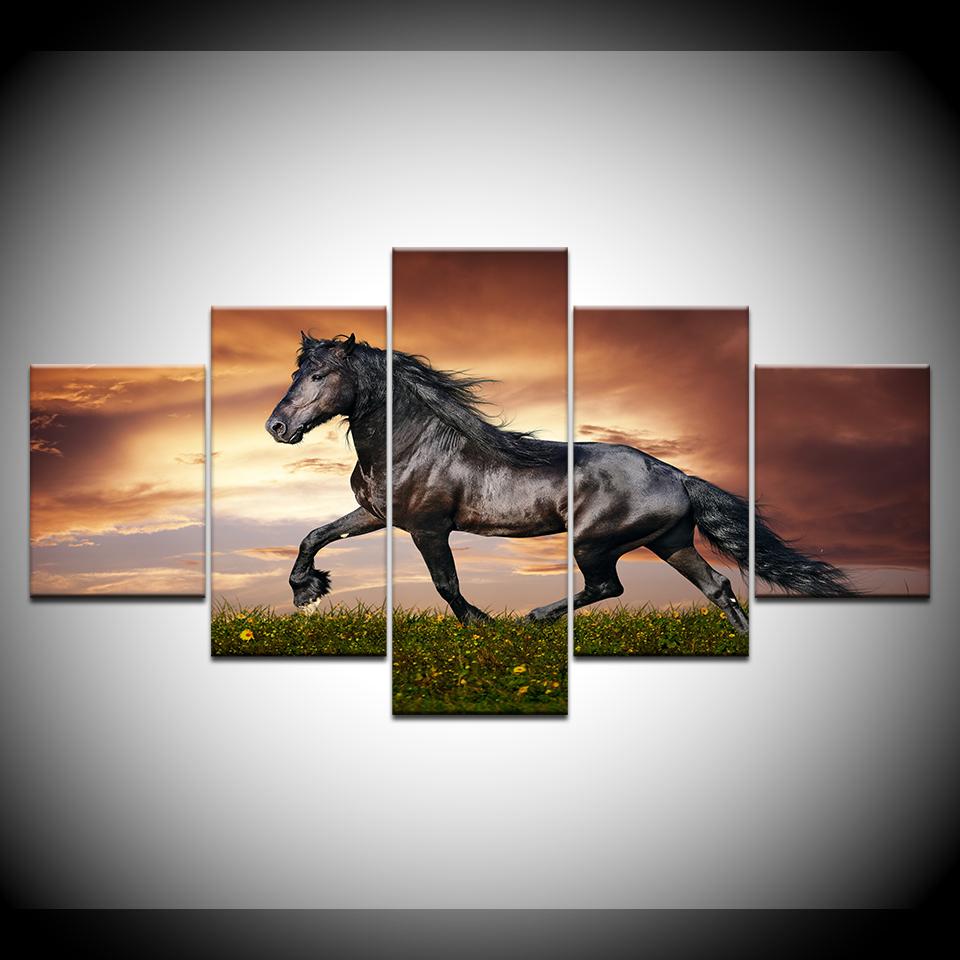 Canvas Painting A horse running sunset 5 Pieces Wall Art Painting Modular Wallpapers Poster Print for living room Home Decor