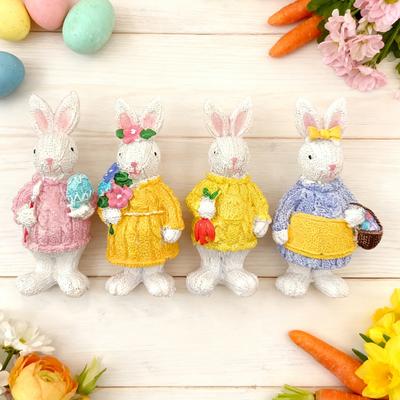 4 Stück Osterhasenfigur mit Blume und Ei, Strickpullover, Hasenstatue, Frühling, Osterfeiertag, Partydekoration, Ornament