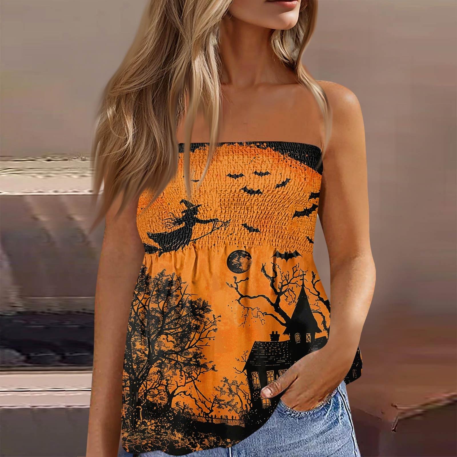 

Летние топы-трубы для женщин, милая сексуальная футболка без рукавов с принтом на открытых плечах XL оранжевый