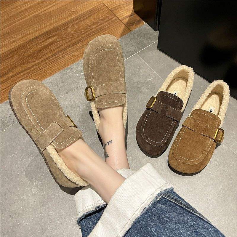 One-pedal piled and thickened fluffy shoes 2025 Xiaoxiangfeng autumn and winter new flat-bottomed women's Birkenmuller shoes