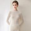 Women's Cashmere Seamless Knit Long Sleeve Sweater, Half-High Neck.