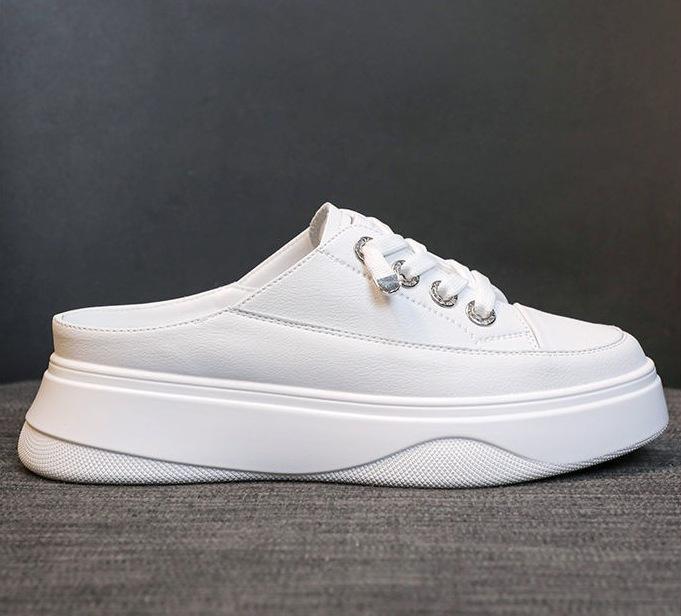 

Heeless little white shoes women s 2024 spring and autumn new Internet celebrity Korean version versatile bag head half drag platform lazy single sho 35