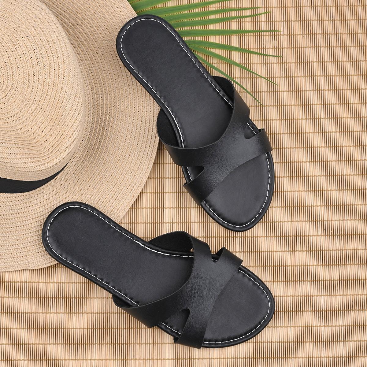 

2025 новые шлепанцы на плоской подошве женские большого размера простые шлепанцы с одним словом повседневные с открытым носком пляжные прохладные шлепанцы 43 чёрный