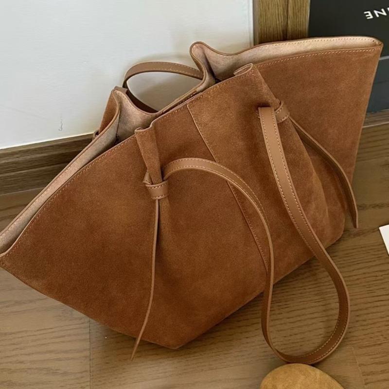 Yogodlns Women Handbag Light Luxury Suede Nubuck Leather Wing Bag Simple Large Capacity French Retro Shoulde rBag Casual Underarm Bag