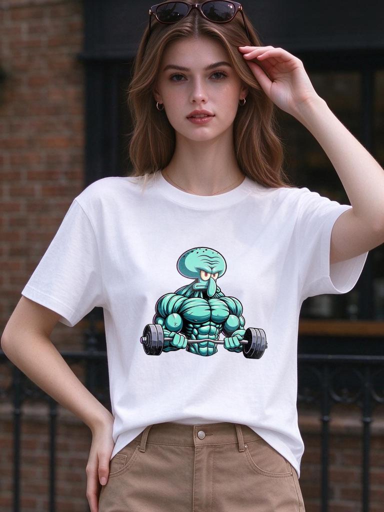 Unisex T Shirt Funny Squidward Fitness Print Casual Short Sleeve Top Soft Comfortable Daily Wear