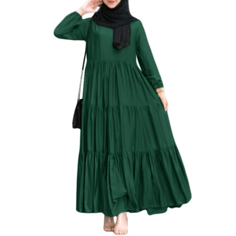 ZANZEA Women Casual O-neck Solid Color Loose Long Sleeve Dress
