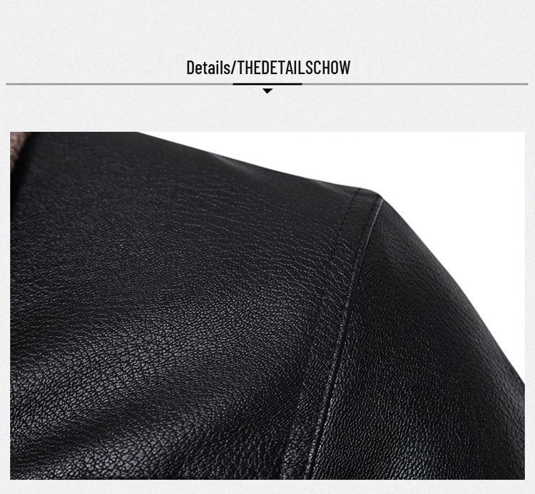 2023 Men's Lapel PU Leather Jacket - Thickened Velvet for Light Business Casual Autumn/Winter Wear