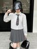 Girls' Autumn Preppy JK Shirt, Pleated Skirt, and Cardigan Set