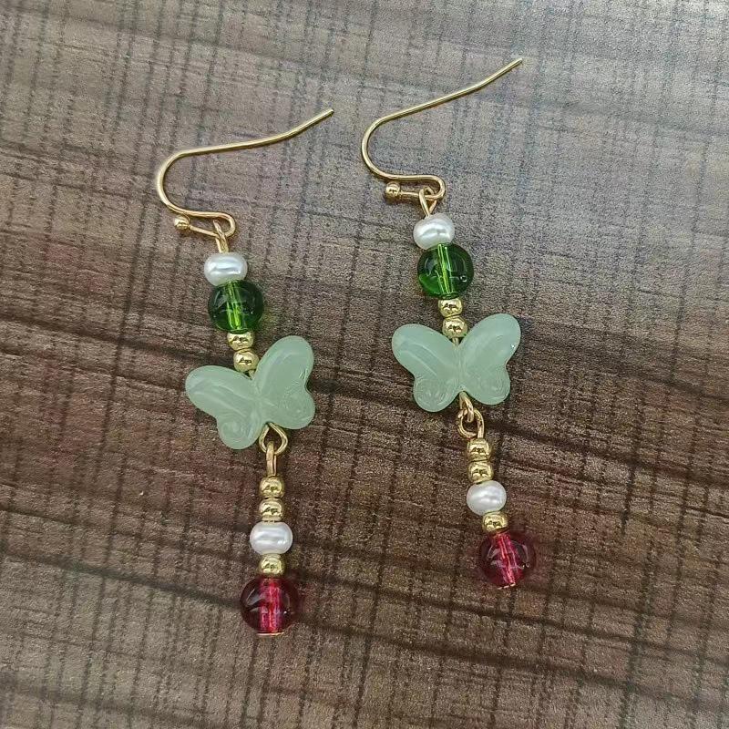 Chinese Style Handmade Butterfly Dangle Earrings For Women Girls Golden Color Long Metal Ear Hook Earrings