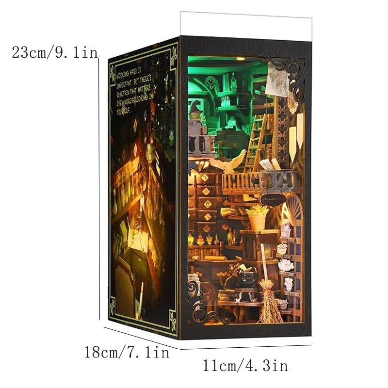 DIY Book Nook Kit Magic House Wooden 3D Puzzle Bookshelf Insert Decor Dollhouse Model Bookend Building Home Decoration Gifts
