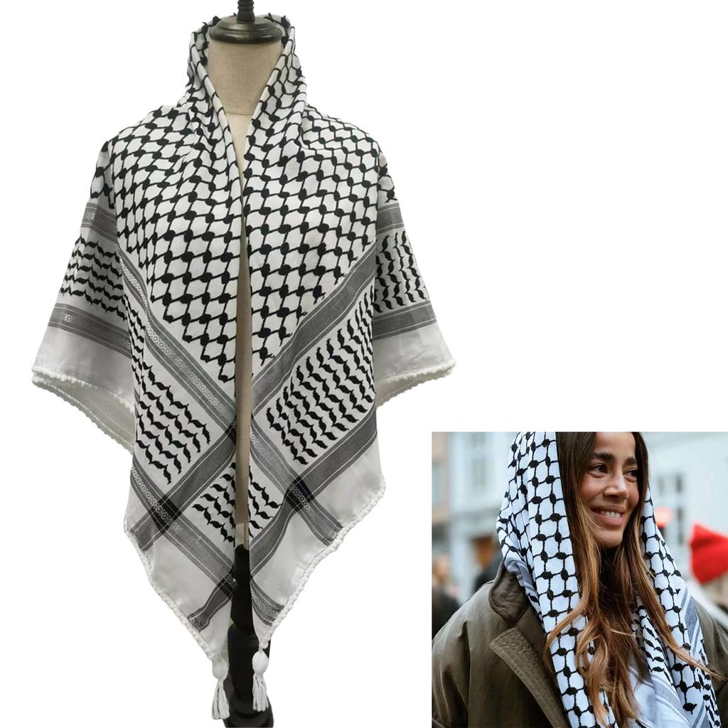 Arab Shemagh Scarf for Men Breathable Polyester Desert Neckwrap Tassels Neckerchief Hijab Shawl for Casual and Formal Ev