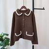 Autumn and Winter New Retro Contrasting Colors Hong Kong Flavor Knitted Cardigan Soft Waxy Design Temperament Loose Sweater Jacket Women