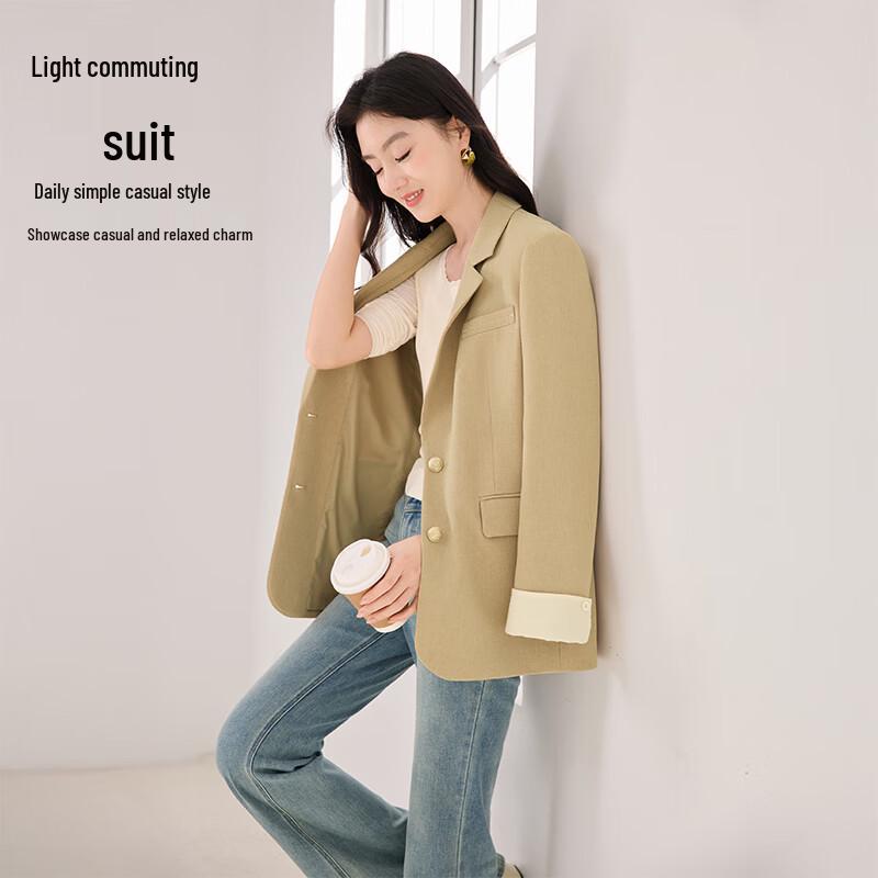 Xiangying Women's Casual Yellow Blazer