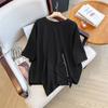 Round Neck Irregular Zipper Slit Top for Women with Summer Temperament