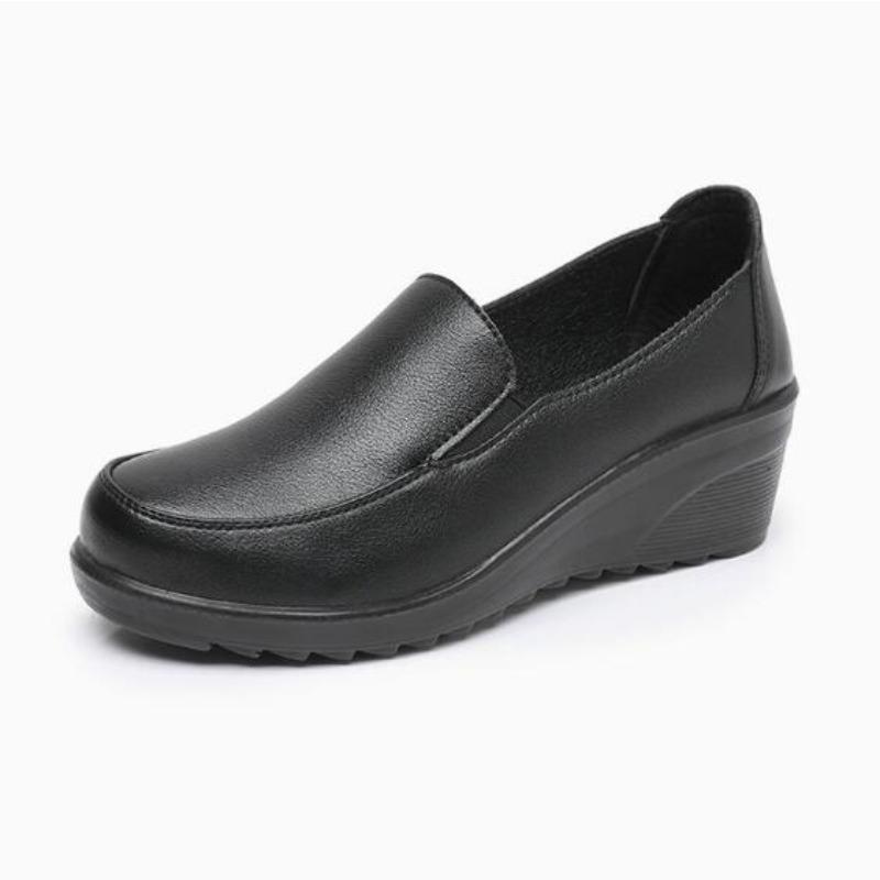 2026 Spring Autumn New Women's Single Shoes Loafers Wedges Soft Sole Comfortable Large Size Mother's Leather Mid-heel Pumps