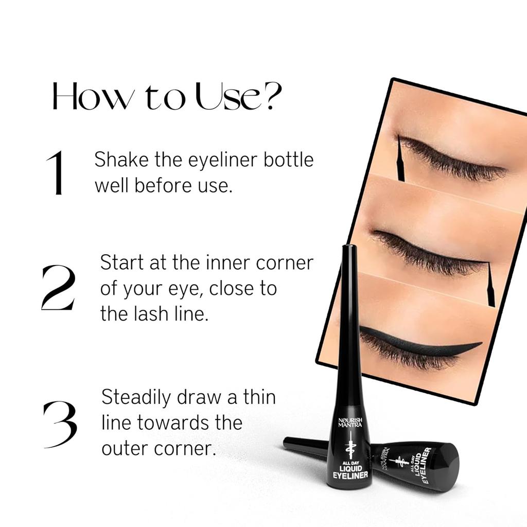 All-Day Liquid Eyeliner 3ml/Formuliert mit Arganöl, Vitamin E & Glycerin /Intensive Pigmentierung/ Wischfest/ Wasserfest/Langanhaltend/Mattes Finish