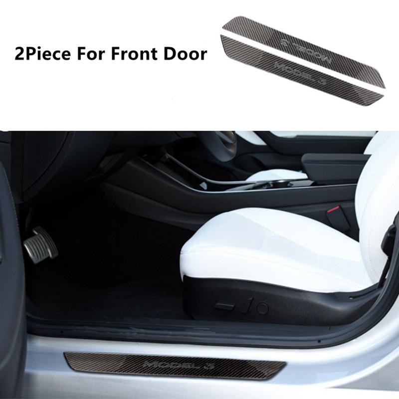 Bandă de prag din fibră de carbon pentru Tesla Model 3 Autocolante de protecție pentru pragul ușii, pedală de bun venit, decorare mașină