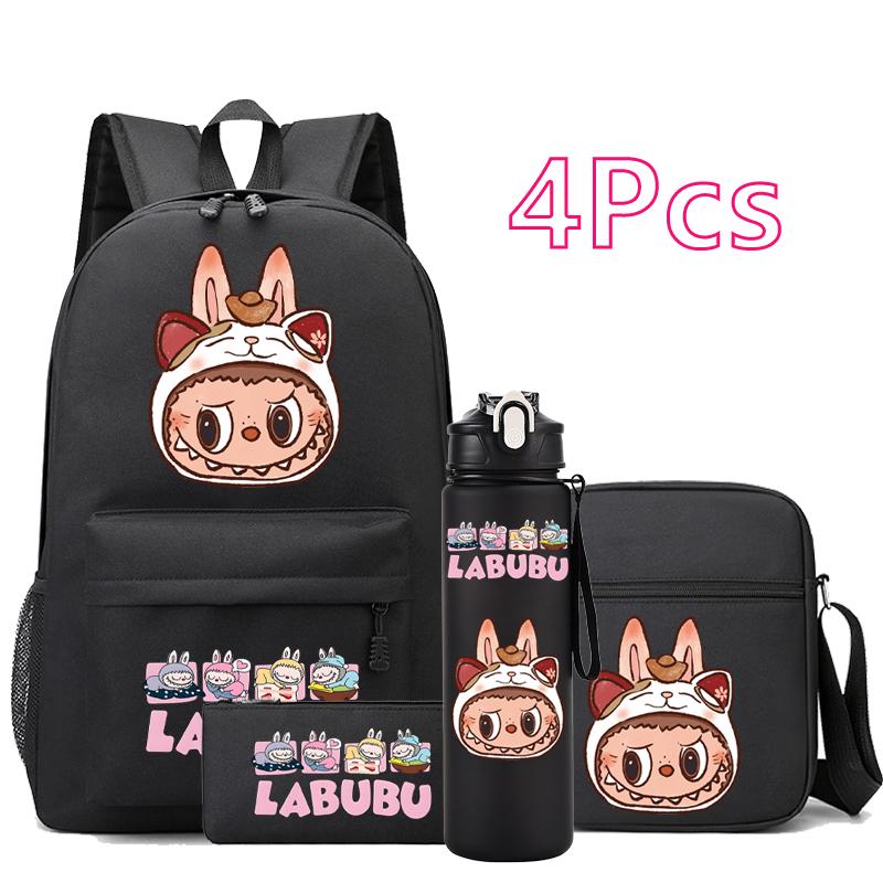 4 Stück/Set Cartoon-bedruckter Rucksack Teenger Student Junge Mädchen Große Kapazität Schultasche Kind Outdoor 750 ml Wasserflasche Geschenk