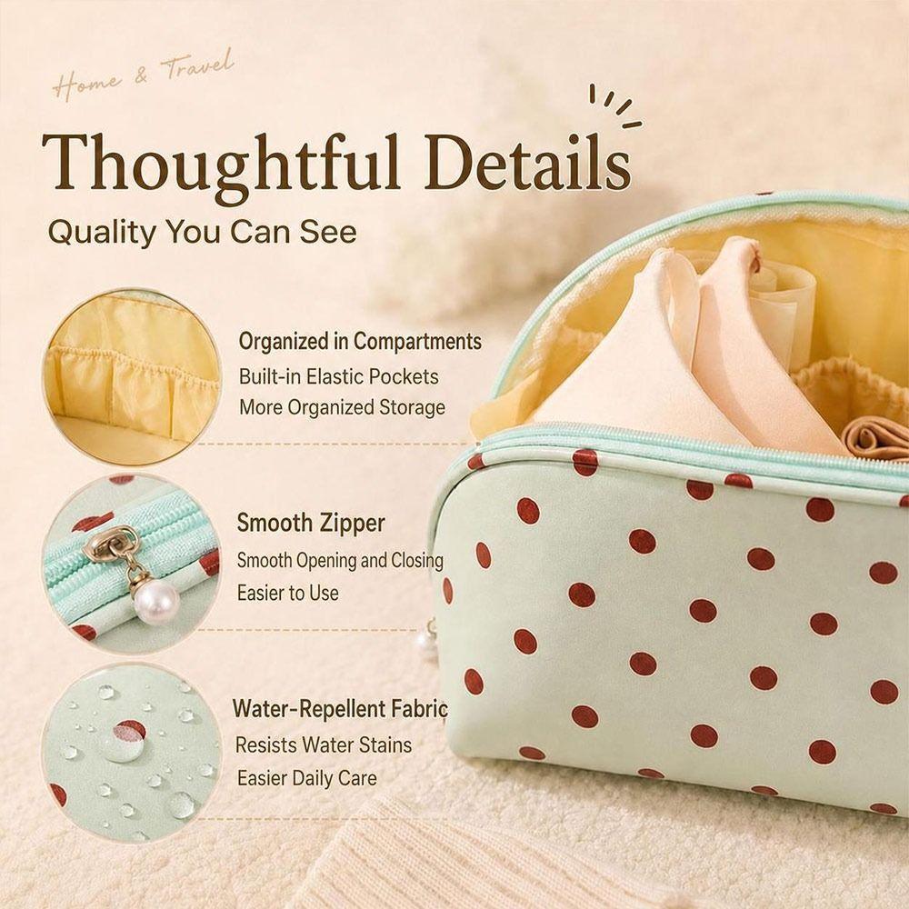 Water-Resistant Underwear Storage Bag Divided Compartments Polka Dot Lingerie Organizer Case Zipper Closure Bra Storage Case