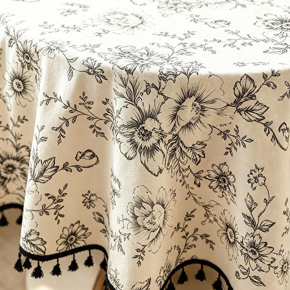 Retro Style Round Tablecloth with A Floral Print Polyester Cotton Blend for Dining Kitchen Tea Parties Garden Buffets and Farmhouse Decor.