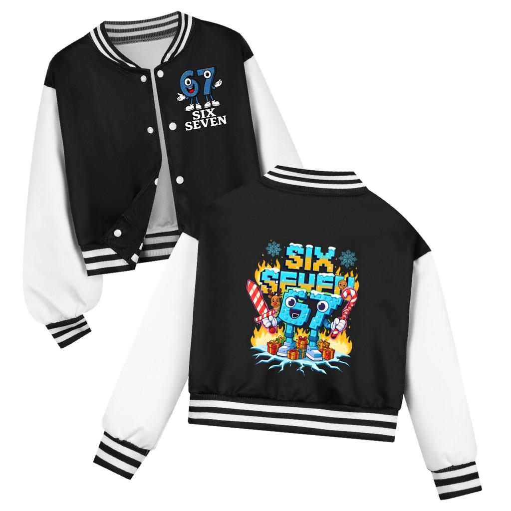 5193 Kids Girls Boys Steal a Brainrot 67 Six Seven Printed Casual Long Sleeves Baseball Jacket Coat