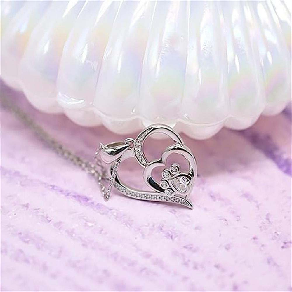 Female Crystal White Zircon Stone Heart Pendant Necklace Vintage Silver Color Wedding Jewelry For Women